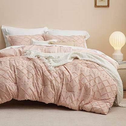  Bedsure Boho Comforter Set Queen - White Tufted Shabby Chic Bedding Comforter Set For All Seasons, 3 Pieces Western Comforter Farmhouse Modern Embroidery Bed Set For Women Men Girls