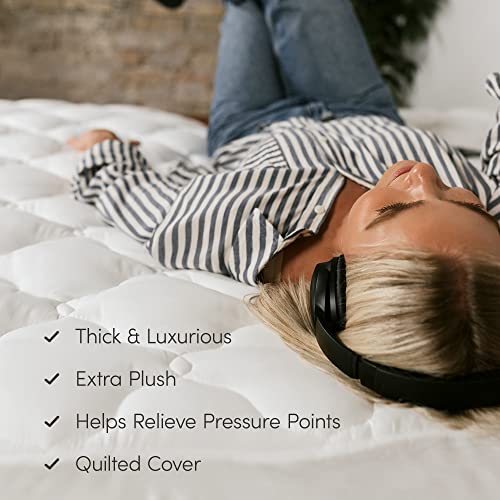  ExceptionalSheets Pillow Top Mattress Pad | Found In Marriott Hotels With Fitted Skirt And 18" Deep Pockets | Supportive Pillowtop Mattress Pad Cover With Additional Layer Of Cluster Fiber | Queen