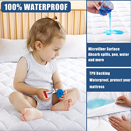  Twin XL Size Quilted Fitted Mattress Pad, Waterproof Breathable Cooling Mattress Protector, Stretches Up To 21 Inches Deep Pocket Hollow Cotton Alternative Filling Noiseless Mattress Cover