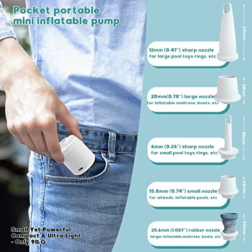  Mini Portable Air Pump For Inflatables, Electric Pump For Air Mattress Sleeping Pad, Rechargable USB Small Travel Air Pump With LED Lighting, Tiny Pump For Swimming Rings Bed Pool Toy (White)