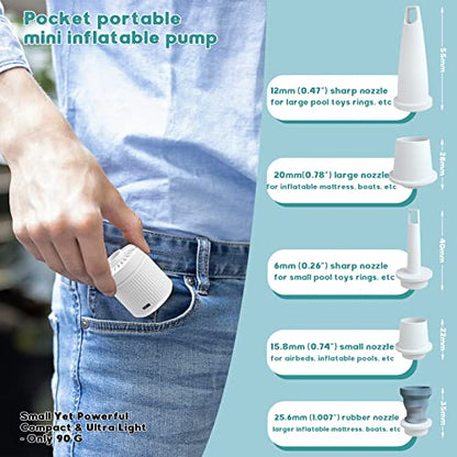  Mini Portable Air Pump For Inflatables, Electric Pump For Air Mattress Sleeping Pad, Rechargable USB Small Travel Air Pump With LED Lighting, Tiny Pump For Swimming Rings Bed Pool Toy (White)