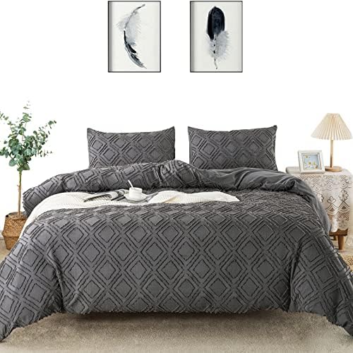  Jacquard & Tufted Pink Duvet Cover Queen Size Bedding Set, Soft, All Seasons, With Double-end Sliders Zipper Closure, 8 Ties, 3 Pieces (2 Pillowcase, 1 Duvet Cover), Q Pink