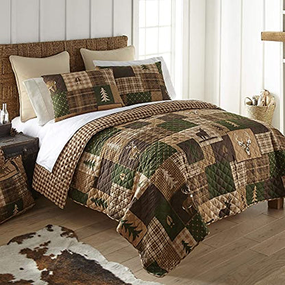  Full/Queen Bedding Set - 3 Piece - Green Forest Lodge Quilt Set With Full/Queen Quilt And Two Standard Pillow Shams - Fits Queen Size And Full Size Beds - Machine Washable