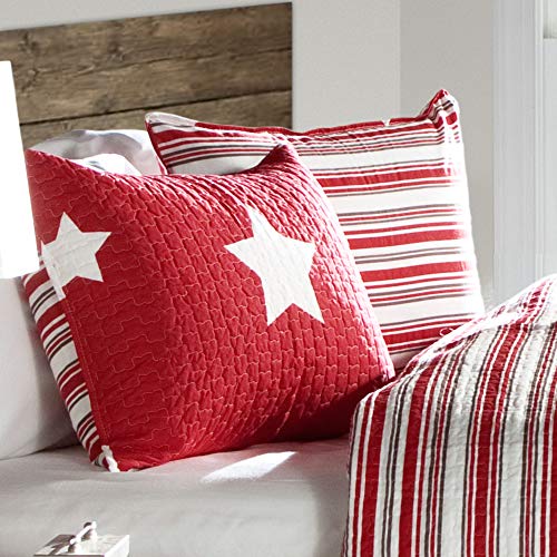  Red Star Quilt-Reversible 2 Piece Pattern Striped Bedding Set With Pillow Shams, Twin