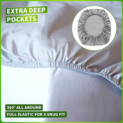  RV King 100% Cotton Sheets Set - 400 Thread Count - Gray - 4pc Long Staple Combed Cotton Bed Sheets - Breathable, Sateen Weave For Soft & Silky Feel, Fits Mattress Up To 16'' Deep Pocket