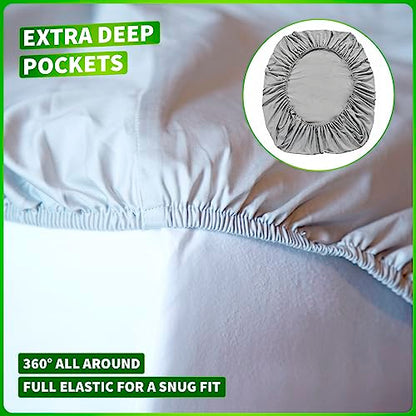  RV King 100% Cotton Sheets Set - 400 Thread Count - Gray - 4pc Long Staple Combed Cotton Bed Sheets - Breathable, Sateen Weave For Soft & Silky Feel, Fits Mattress Up To 16'' Deep Pocket