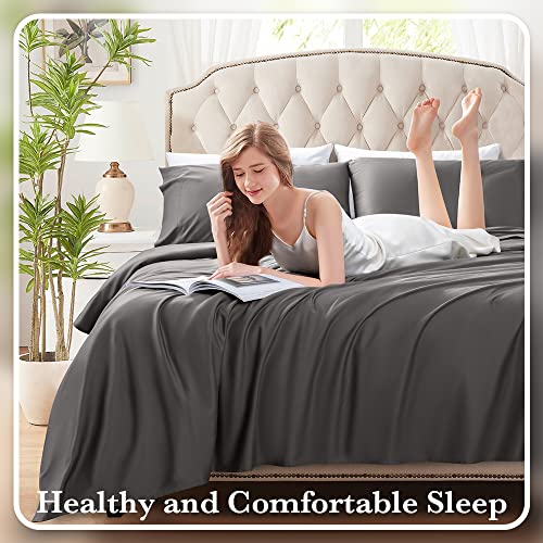  LIANLAM 1000 Thread Count Cotton King Size Sheets - 4 Piece, Luxury Egyptian 100% Cotton Bed Sheets Set, Smooth And Wrinkle, 16-Inch Deep Pocket(Dark Grey,King