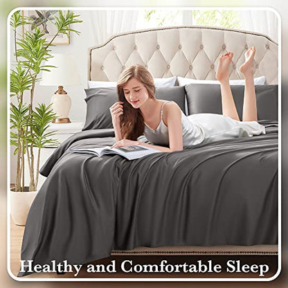  LIANLAM 1000 Thread Count Cotton King Size Sheets - 4 Piece, Luxury Egyptian 100% Cotton Bed Sheets Set, Smooth And Wrinkle, 16-Inch Deep Pocket(Dark Grey,King