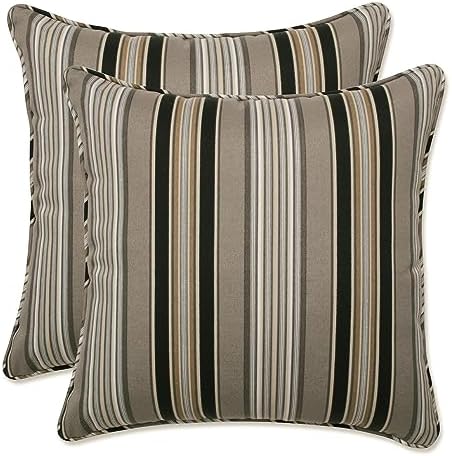  Pillow Perfect Stripe Outdoor Throw Accent Pillow, Plush Fill, Weather, And Fade Resistant, Large Square - 18.5" X 18.5", Blue/Green Topanga, 2 Count