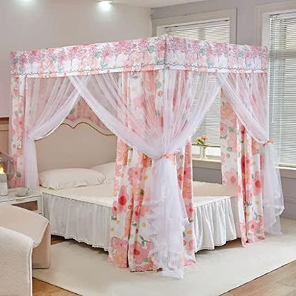  Obokidly Elegant Flower Printing 2-in-1 Double Protection 4 Corner Bed Mosquito Net And Bed Curtains Privacy Protection For Boys Girls Kids Bedroom Decoration (Full, Jade-Flower1)