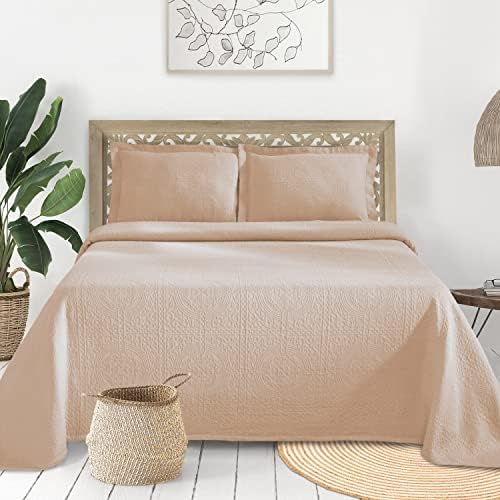 Superior Jacquard Matelasse Fleur De Lis 100% Cotton Medallion 3-Piece Bedspread Set - King, Ivory