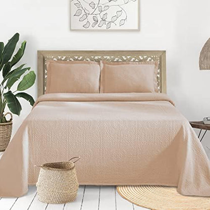 Superior Jacquard Matelasse Fleur De Lis 100% Cotton Medallion 3-Piece Bedspread Set - King, Ivory