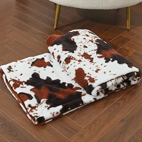  RYNGHIPY Cow Blanket Lightweight Soft Cow Print Sofa Bed Travel Blankets Warm Coffee Cow Throw Blanket For Baby Kids Girls Boys Adults (Coffee, 51''x63'')