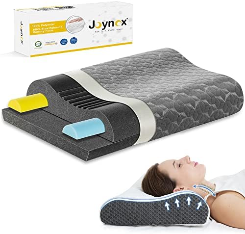  Joynox Memory Foam Pillow, Adjustable Contour Pillow For Neck Pain, Orthopedic Support Cervical Pillow For Sleeping, Ergonomic Bed Pillow For Back, Side, Stomach Sleepers, Grey Large