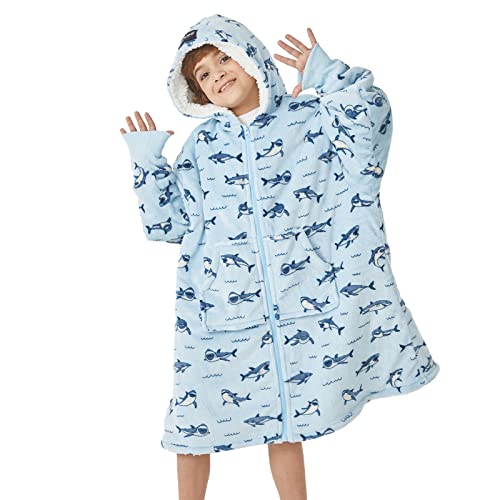  JOYWOO Wearable Blanket Hoodie For Kids, Oversized Hoodie Sweatshirt Blanket, Gift, Cozy And Fuzzy Sherpa Hoodie Blanket With Zipper And Giant Pocket