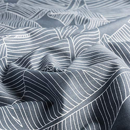  SUSYBAO Gray Botanical Duvet Cover King 100% Cotton Tropical Plant Duvet Cover 3 Pieces Set 1 Banana Leaves Patterned Duvet Cover With Zipper Ties 2 Pillowcases Luxury Soft Grey Leaf Bedding Set