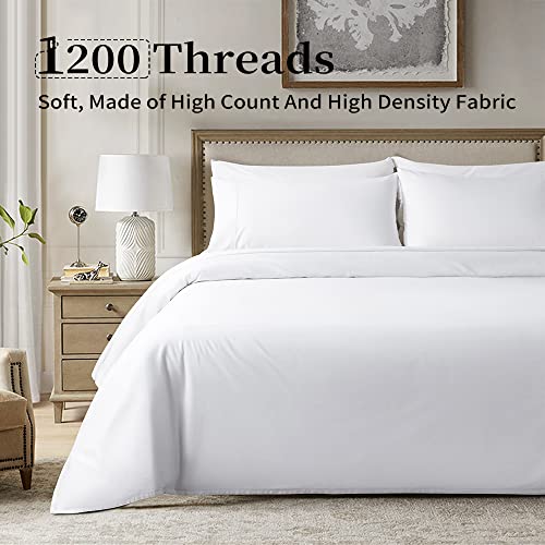  1200 Thread Count Cotton King Size Sheets, Luxury 5-Star Hotel 100% Egyptian Cotton Sheets Set, Sateen Weave For Soft Feel, Fits Mattress Upto 16" DEEP Pocket - 4 Piece(White, King)