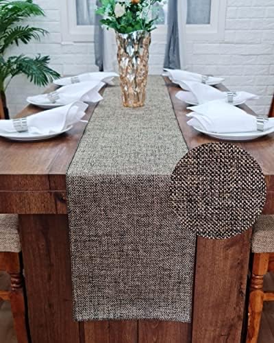  Arfair Dessin 13x48 Inch 4Ft Burlap Jute Textured Polyester High Density 650 GSM Fabric Table Runner Dresser Dining Wedding Party Fall Decorations : Natural