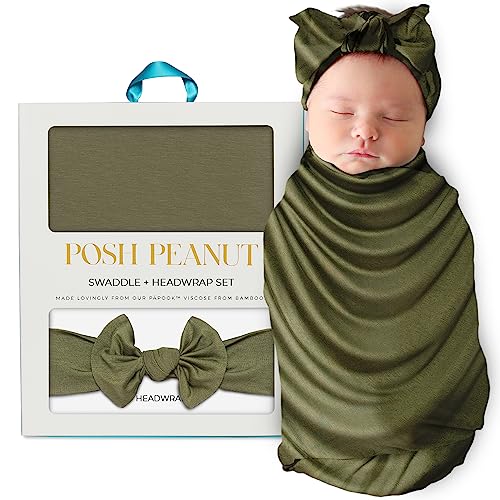  Posh Peanut Baby Swaddle Blanket, Premium Soft Päpook Bamboo Swaddles Wrap & Headband Set, Anti Stink Lightweight Breathable Infant Receiving Swaddling Blankets, Large Boy & Girl Newborn Shower Gift
