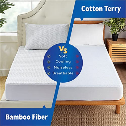  King Size Mattress Protector Waterproof, Hypoallergenic Bamboo 3D Air Fabric Mattress Cover, Cooling Bed Mattress Pad Cover, Soft Noiseless Vinyl Free Machine Washable, 8''-21'' Deep Pocket