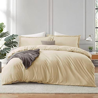  Hearth & Harbor White Duvet Cover Queen Size - 3 Piece Queen Duvet Cover Set, Soft Double Brushed Queen Size Duvet Covers With Button Closure, 1 Duvet Cover 90x90 Inches And 2 Pillow Shams