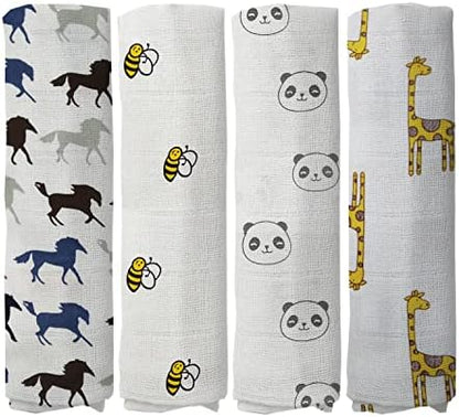  100% Muslin Swaddle Blankets,Baby Swaddling Blankets For New Born, Baby Receiving Blankets Unisex, Soft, Warm And Cosy Baby Blankets Pack Of 4, Size 47 X 47 Inches,Gift For New Mom Jungle Jam