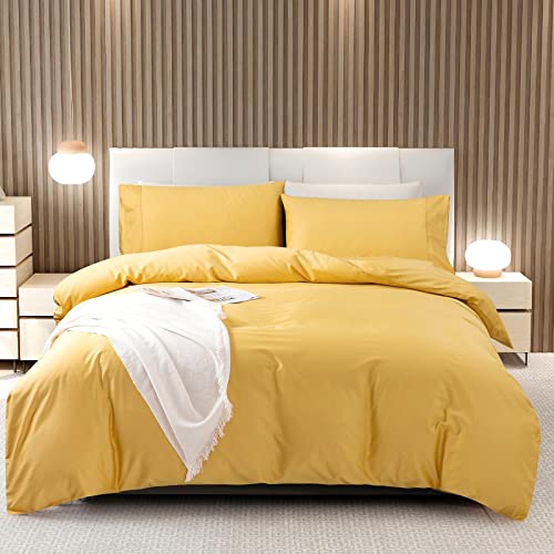  JamRest Duvet Cover Queen Size Zipper Closure (90"x90"), Ultra Soft Breathable Microfiber Comforter Cover, Luxury Hotel Bedding 3pcs Set (1 Duvet Cover & 2 Pillowcases), Yellow