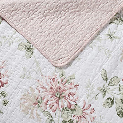  Laura Ashley Home - Queen Quilt Set, Cotton Reversible Bedding With Matching Shams, Home Decor Ideal For All Seasons (Honeysuckle Pink, Queen)