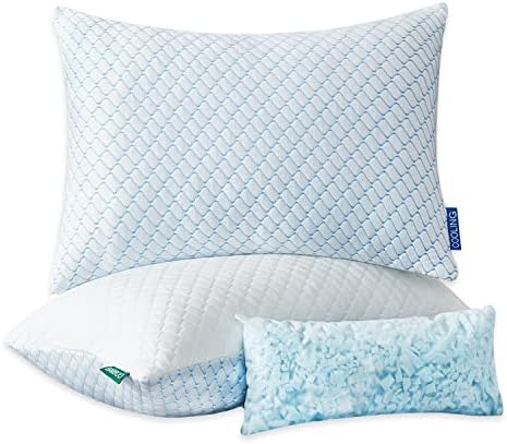  Cooling Bed Pillows For Sleeping 2 Pack Shredded Memory Foam Pillows - Adjustable Pillows Standard Size Set Of 2 For Side Back Sleepers - Luxury Extra Comfy Gel Pillows With Washable Removable Cover