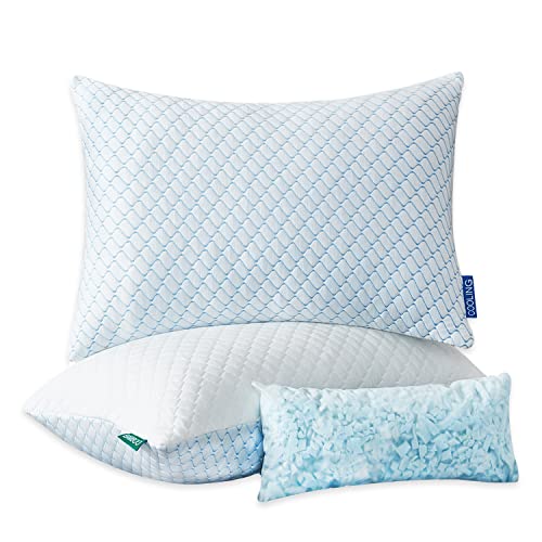  Cooling Bed Pillows For Sleeping 2 Pack Shredded Memory Foam Pillows - Adjustable Pillows Standard Size Set Of 2 For Side Back Sleepers - Luxury Extra Comfy Gel Pillows With Washable Removable Cover