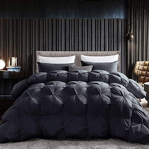 Luxurious Heavy King/California King Siberian Goose Down Comforter All-Season Duvet Insert, Premium Baffle Box, 1200 Thread Count 100% Egyptian Cotton, 75 Oz Fill Weight, White Damask Stripe