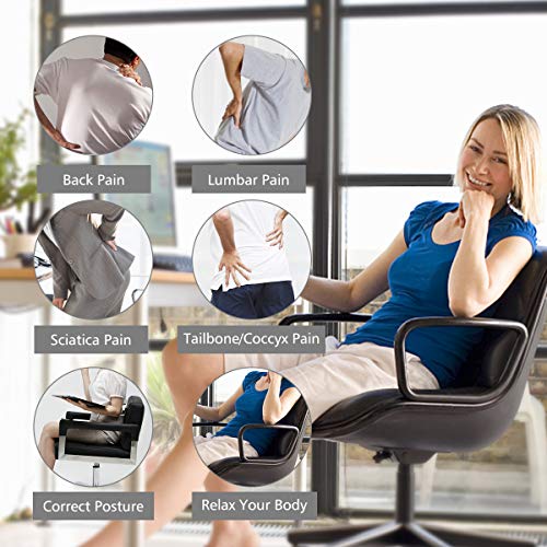  Au-kee Lumbar Support For Car, Genuine Leather Memory Foam Pillow Lower Back Cushion For Office Chair With Adjustable Strap (Black)
