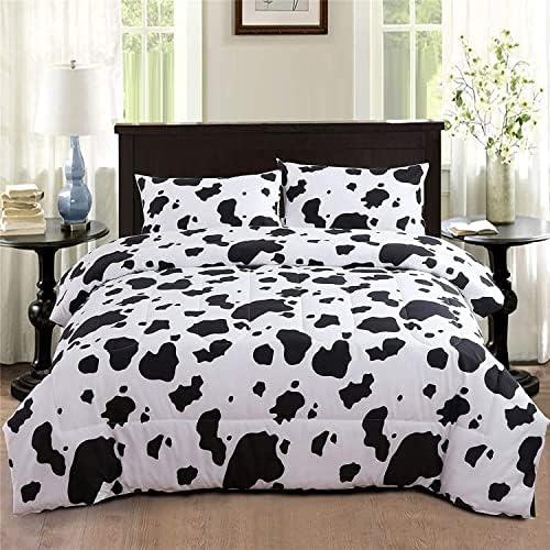  PERFEMET Cow Print Comforter Set Queen Size, Highland Cowhide Rustic Farmhouse Bedding Set, Western Farm Animal Fur Pattern Cowboy Duvet Set, (Brown White)
