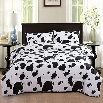  PERFEMET Cow Print Comforter Set Queen Size, Highland Cowhide Rustic Farmhouse Bedding Set, Western Farm Animal Fur Pattern Cowboy Duvet Set, (Brown White)