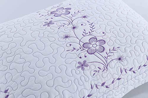  MarCielo 2 Pack Throw Pillow Covers Euro Sham Covers Pillow Shams Pillow Cover Embroidery (Standard, White/Lavender)