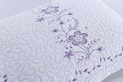  MarCielo 2 Pack Throw Pillow Covers Euro Sham Covers Pillow Shams Pillow Cover Embroidery (Standard, White/Lavender)