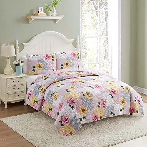  Sweet Home Collection Quilt King Size Embroidered Oversized Soft And Luxurious Patch Quilt Set With Shams, King, Floral Patchwork