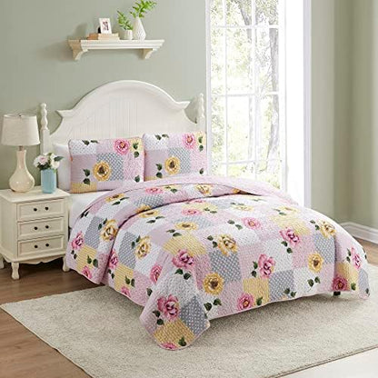  Sweet Home Collection Quilt King Size Embroidered Oversized Soft And Luxurious Patch Quilt Set With Shams, King, Floral Patchwork