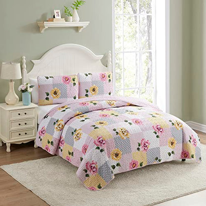  Sweet Home Collection Quilt King Size Embroidered Oversized Soft And Luxurious Patch Quilt Set With Shams, King, Floral Patchwork