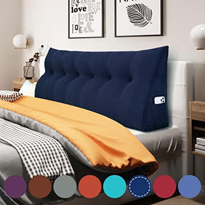  WOWMAX Large Bolster Triangular Headboard Pillow Twin Dorm Headboard Twin XL Bed Wedge Pillow For Headboard Bolster Pillow For Bed With Removable Cover, Corduroy Grey