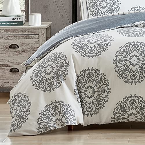  - King Duvet Cover Set, Reversible Cotton Sateen Bedding With Matching Shams, All Season Home Decor (Bristol Grey, King)
