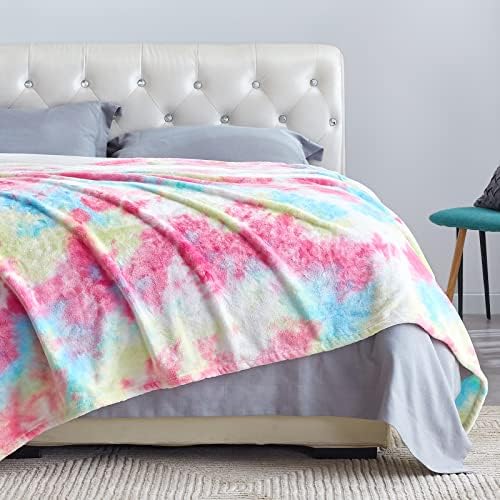  DANGTOP Faux Fur Throw Blanket, Tie Dye Fluffy Blanket, Super Soft Rainbow Blanket For Girls, Luxury Cozy Warm Plush Thick Sherpa Throws For Bed Couch Living Room (Rainbow, 59x79 Inches)
