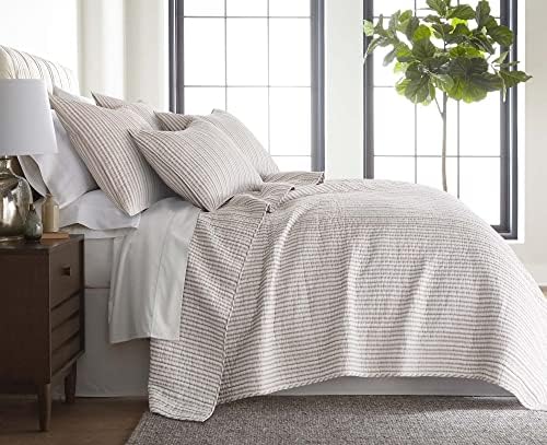  Levtex Home - Tobago Stripe Charcoal - Quilted Charcoal And White Shams Set Of Two (26 X 26 In.) - Pin Stripe - Cotton Fabric