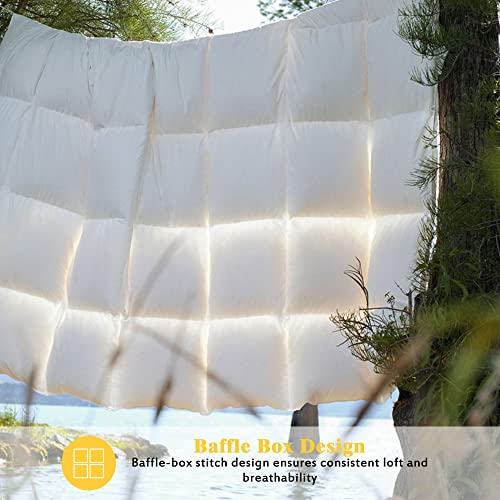  All Season Goose Down Comforter Corner Tabs-Baffle Box Design Duvet Insert Queen Size-Ultra Soft 750 Fill Power 46 Oz Feather Down Fill-Hotel Collection-Medium Warmth (90x90, White)