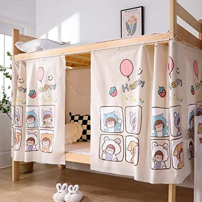  Bunk Bed Drapes For Bottom 2 Pcs/Set Lightproof Bed Canopies Curtain In Student Dormitory Bedroom Cute Lighttight Cloth (Cat&Star,3.8ft H)