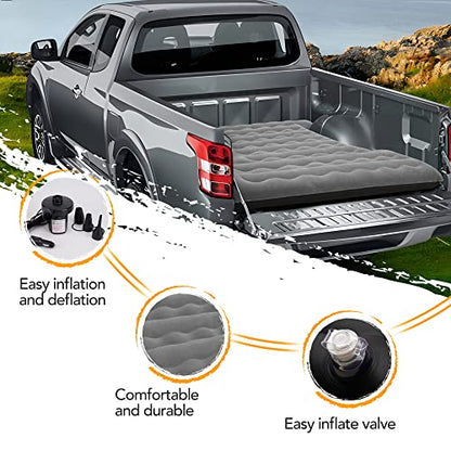  Truck Bed Air Mattress For 5.5-5.8Ft Inflatable Air Mattress For Short Truck Beds Truck Tent Camping Accessories With Pump Pillows Full Size Compatible With F150, Ram, GMC, Ect