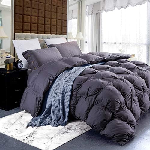  Xurious Goose Down Comforter Queen Size Duvet Insert, Premium Pinch Pleat Design, 1200 Thread Count 100% Egyptian Cotton, 750+ Fill Power, 60 Oz Fill Weight (Queen, Gray)