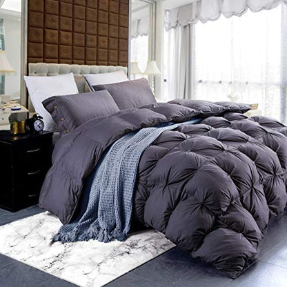  Xurious Goose Down Comforter Queen Size Duvet Insert, Premium Pinch Pleat Design, 1200 Thread Count 100% Egyptian Cotton, 750+ Fill Power, 60 Oz Fill Weight (Queen, Gray)