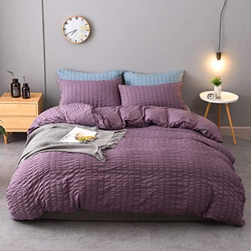  3 Pieces Textured Duvet Cover White Set With Zipper Closure,100% Washed Microfiber Seersucker Fabric,Luxury Hotel Quality Bedding-King Size(1 Duvet Cover 2 Pillowcases)