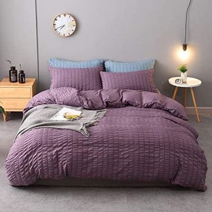  3 Pieces Textured Duvet Cover White Set With Zipper Closure,100% Washed Microfiber Seersucker Fabric,Luxury Hotel Quality Bedding-King Size(1 Duvet Cover 2 Pillowcases)